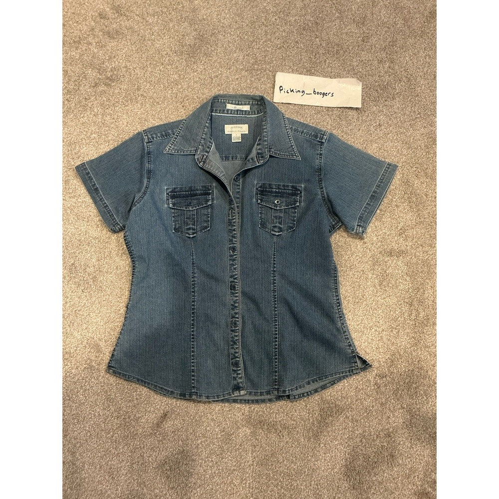 Vintage Women's Riders by Lee stretch denim cap sleeve blouse size Small